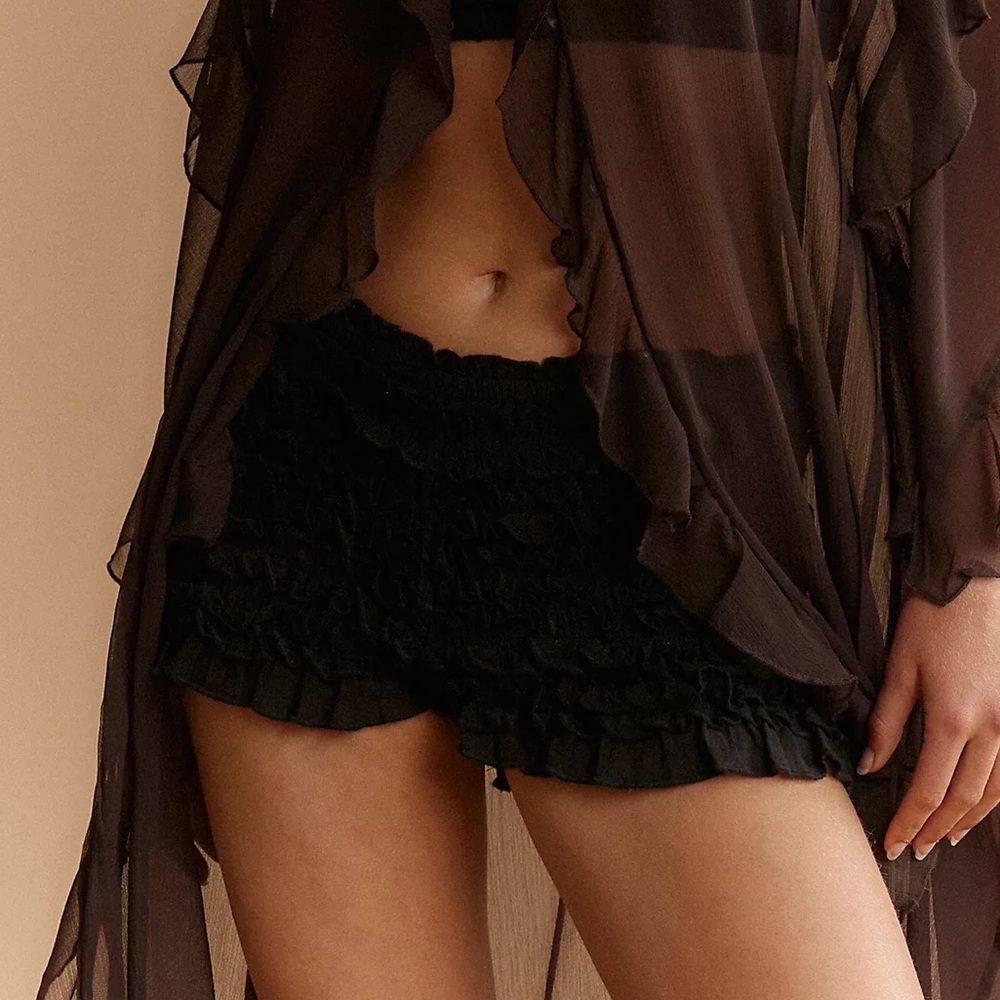 Free People Black Smocked Ruffle Shorts - Picture 2 of 4
